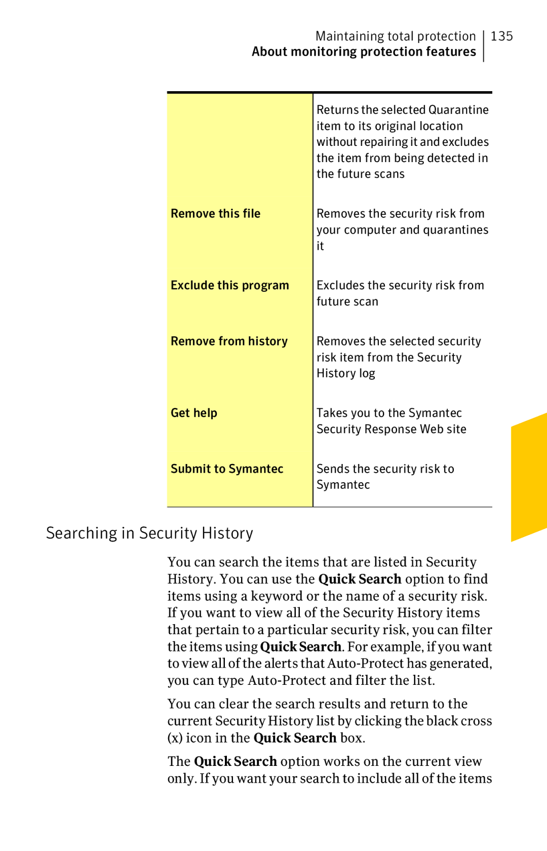 Symantec 11022527 manual Searching in Security History 