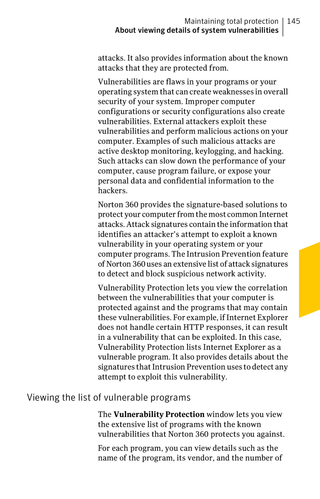 Symantec 11022527 manual Viewing the list of vulnerable programs 