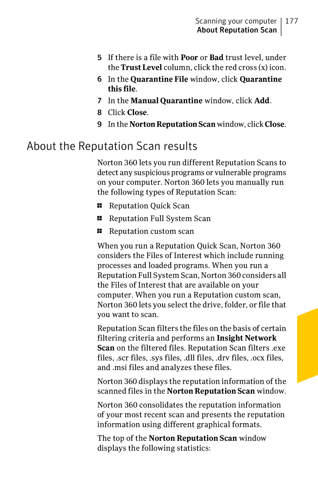 Symantec 11022527 manual About the Reputation Scan results, 177 