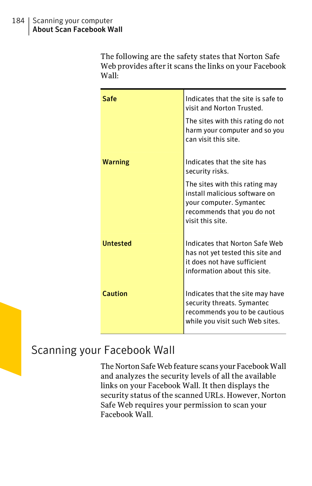 Symantec 11022527 manual Scanning your Facebook Wall 