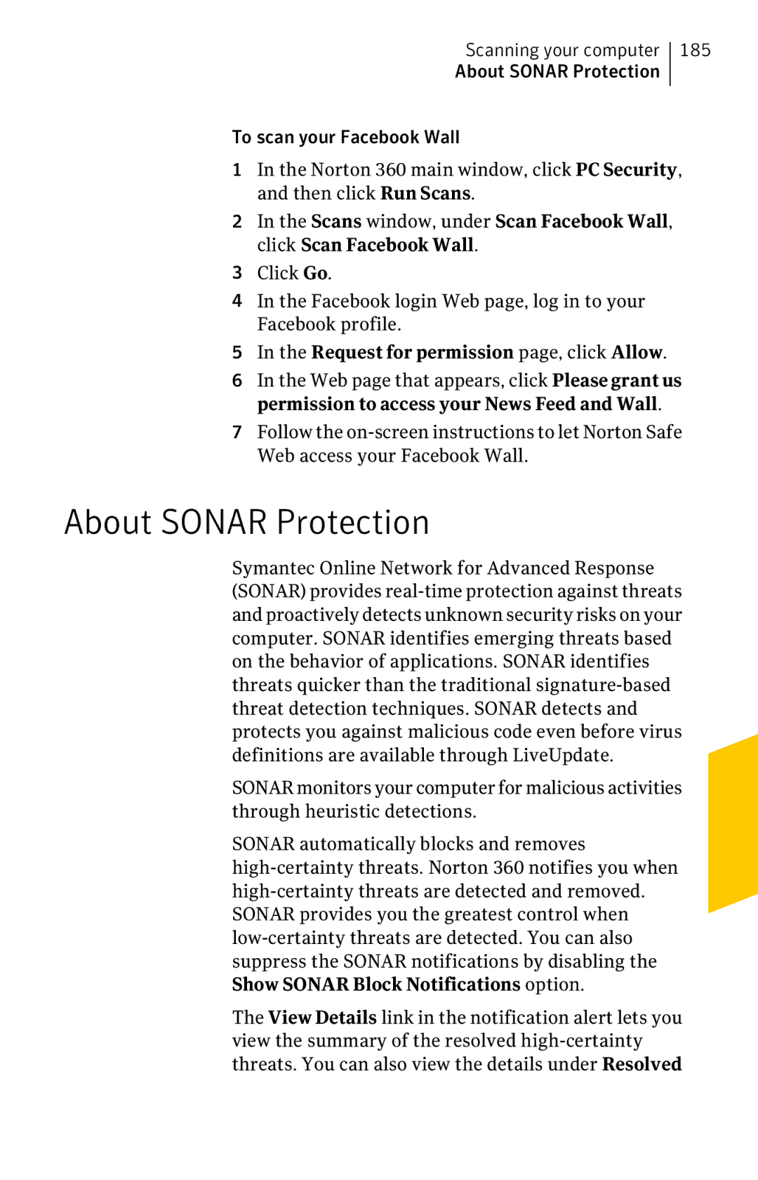 Symantec 11022527 manual About Sonar Protection, Request for permission page, click Allow 