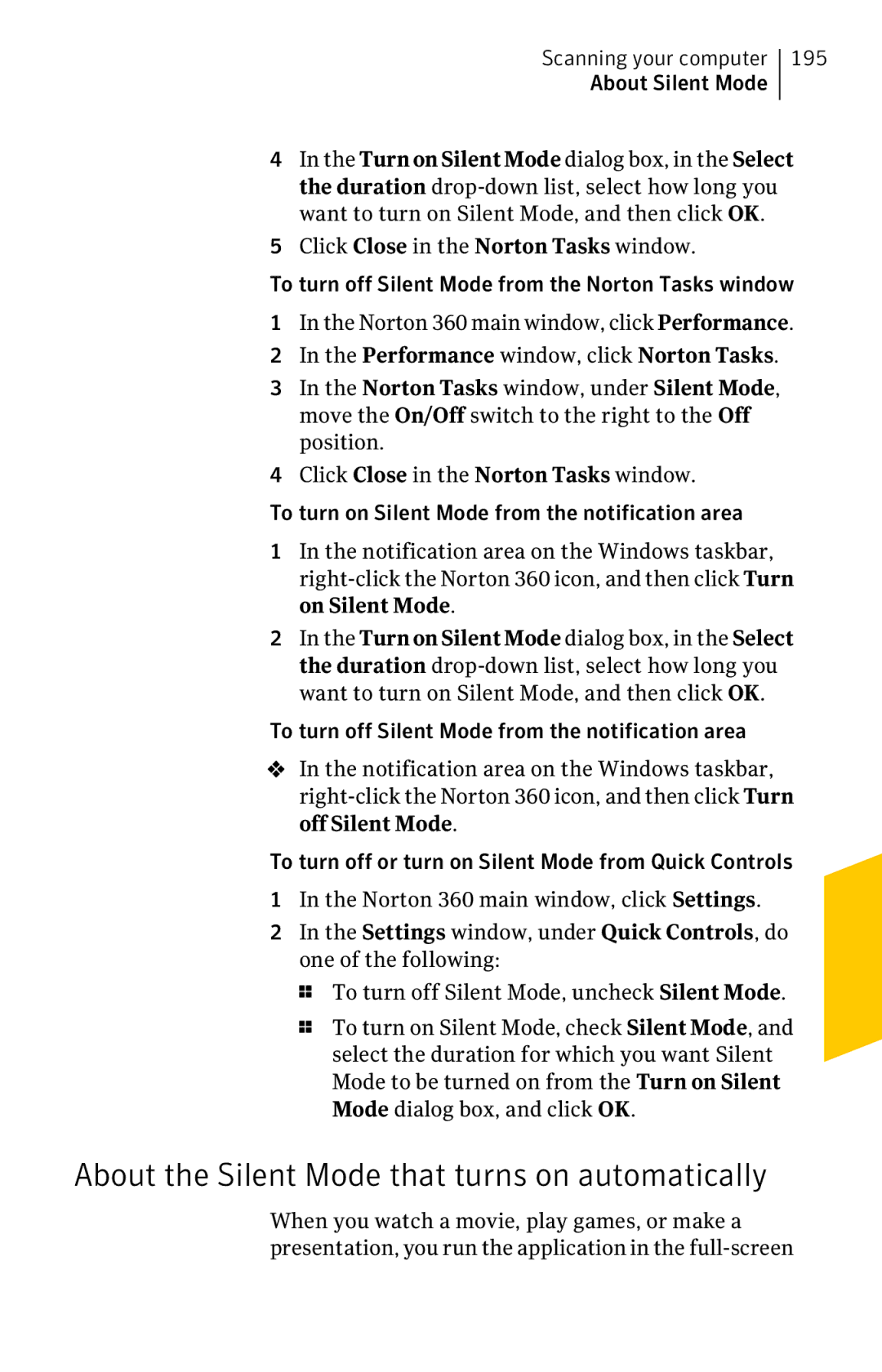 Symantec 11022527 manual About the Silent Mode that turns on automatically, 195 