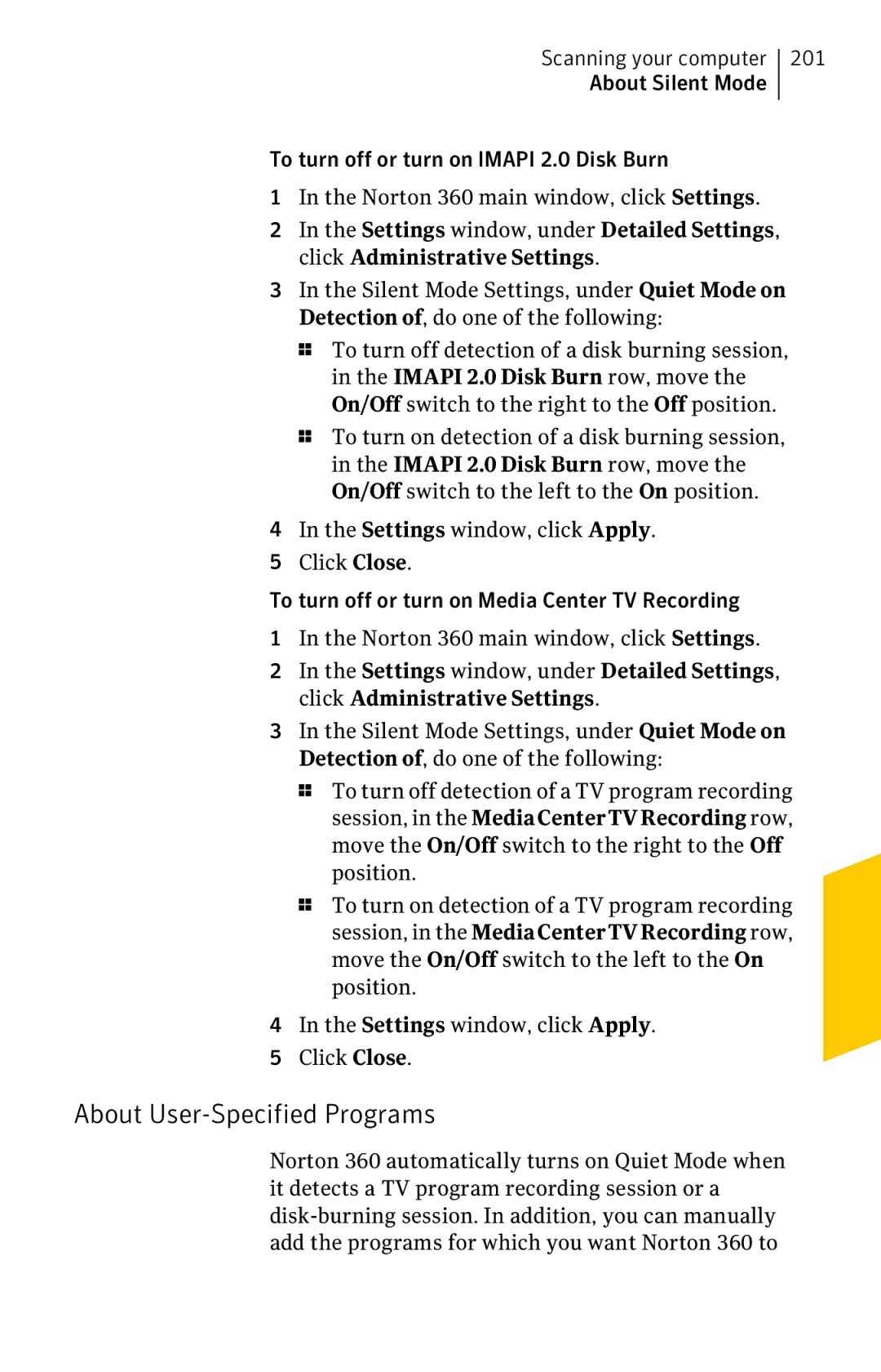 Symantec 11022527 manual About User-Specified Programs, 201 