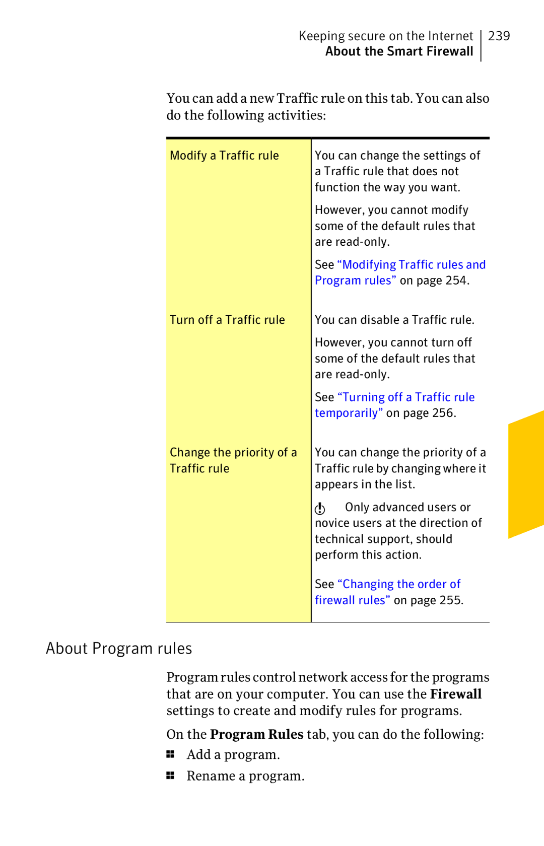 Symantec 11022527 manual About Program rules, 239 