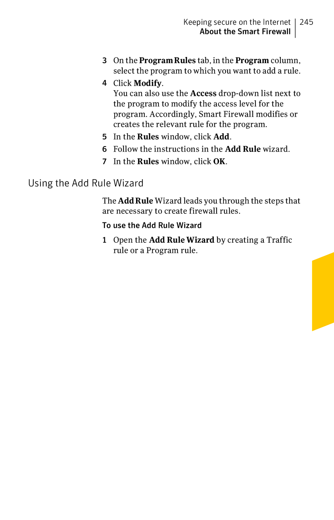 Symantec 11022527 manual Using the Add Rule Wizard, 245 