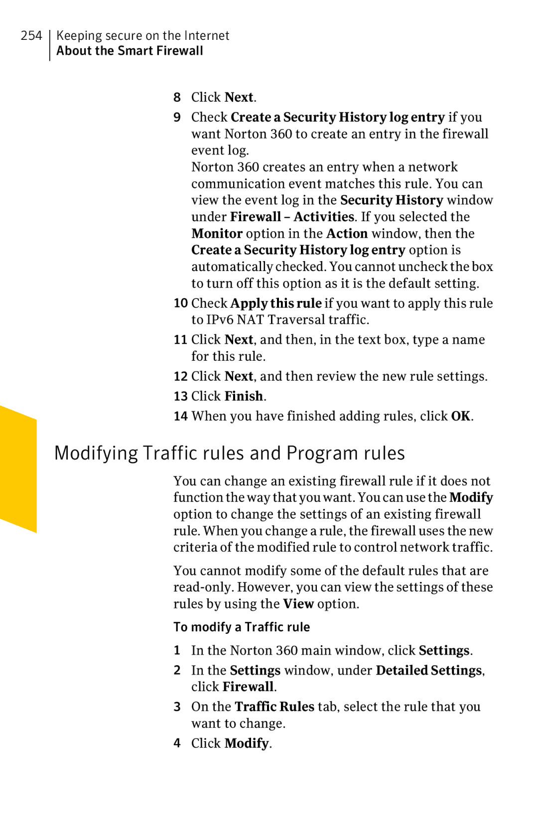 Symantec 11022527 manual Modifying Traffic rules and Program rules, Click Next 