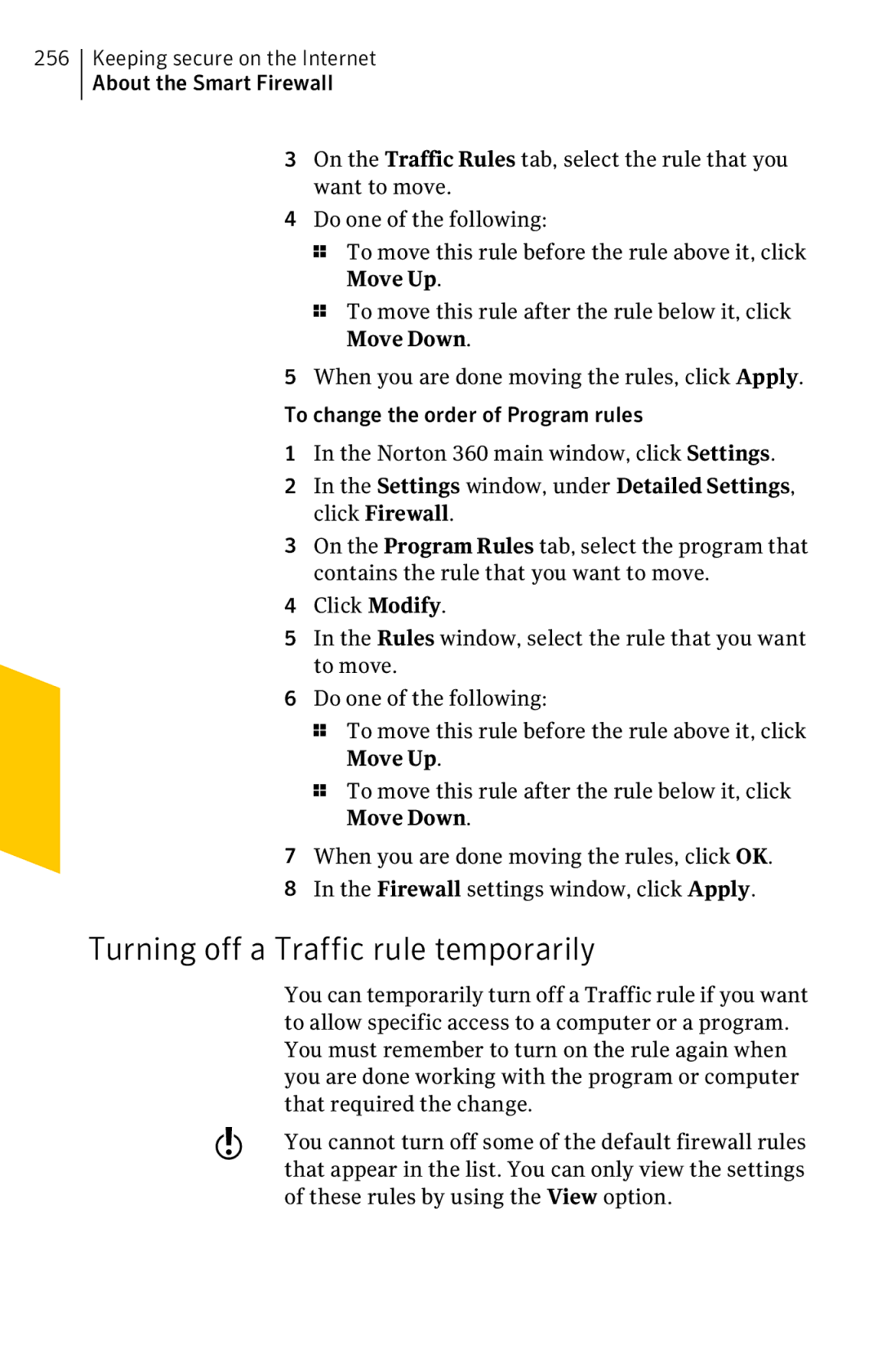 Symantec 11022527 manual Turning off a Traffic rule temporarily 