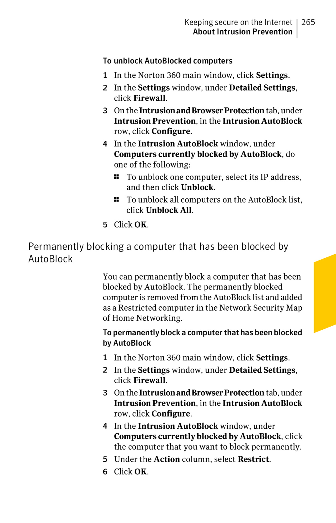 Symantec 11022527 manual 265, Under the Action column, select Restrict Click OK 