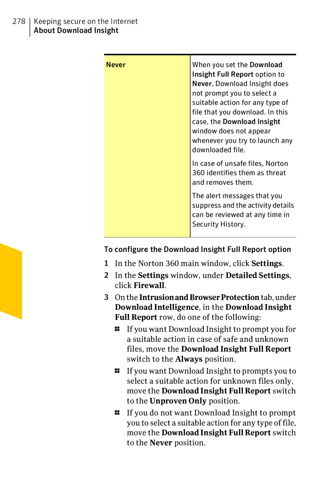 Symantec 11022527 manual Keeping secure on the Internet About Download Insight 