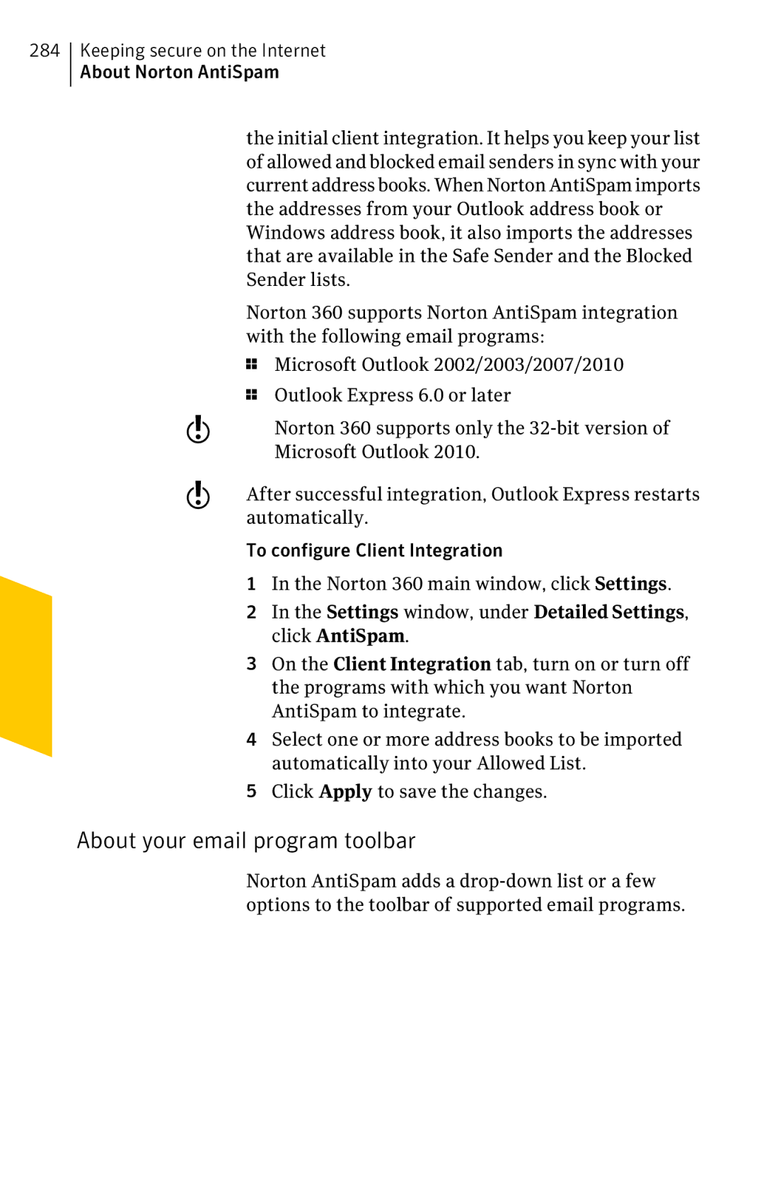 Symantec 11022527 manual About your email program toolbar 