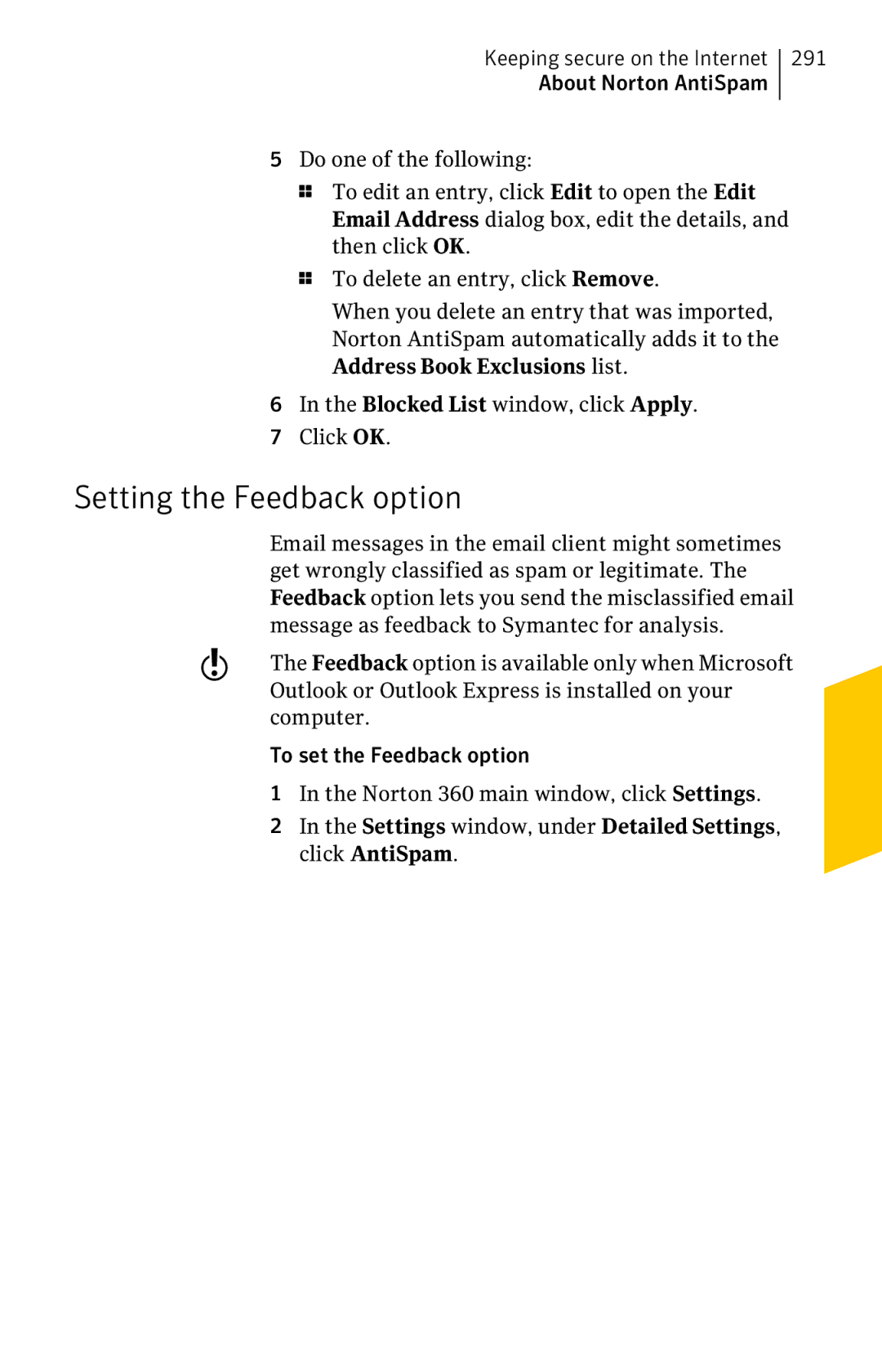 Symantec 11022527 manual Setting the Feedback option 