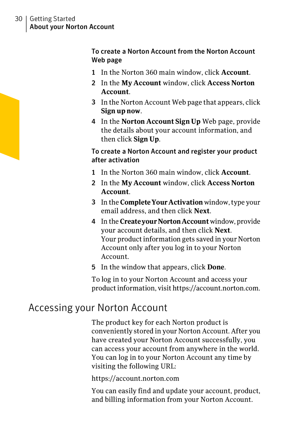 Symantec 11022527 manual Accessing your Norton Account 