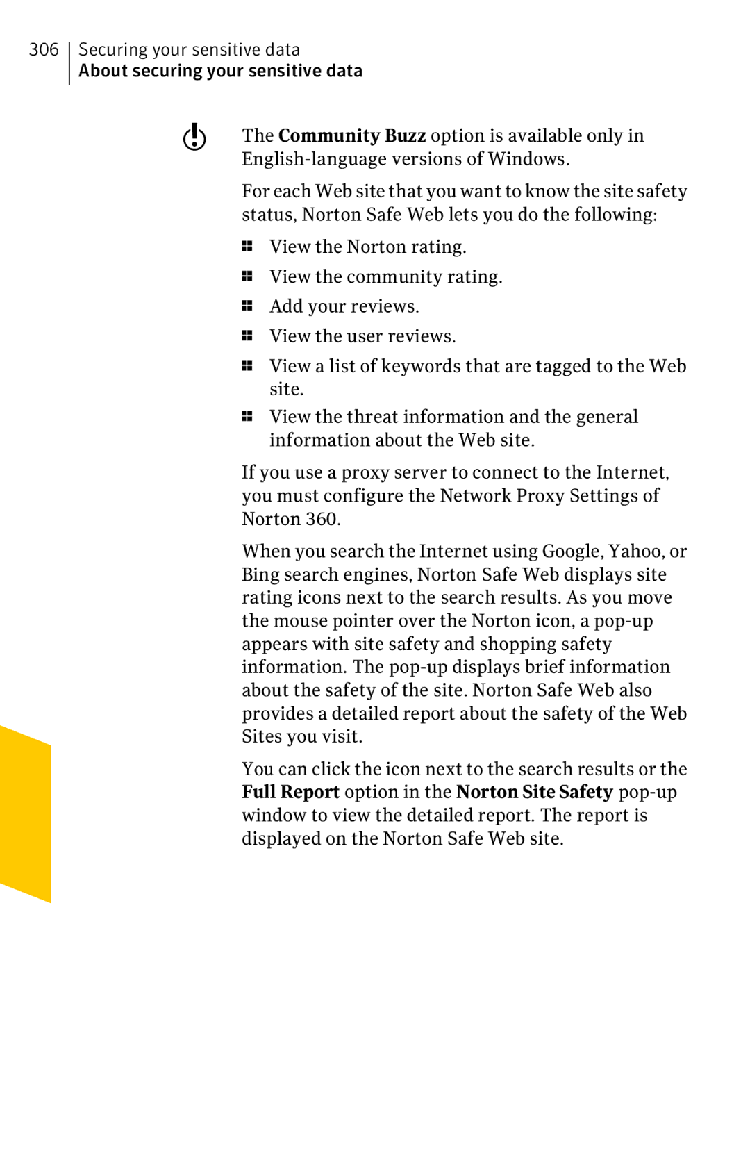 Symantec 11022527 Status, Norton Safe Web lets you do the following, View the Norton rating, View the community rating 