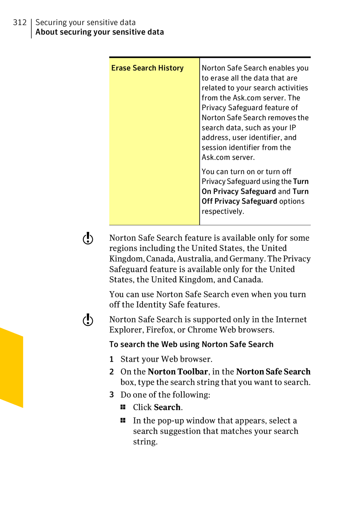 Symantec 11022527 manual Erase Search History 