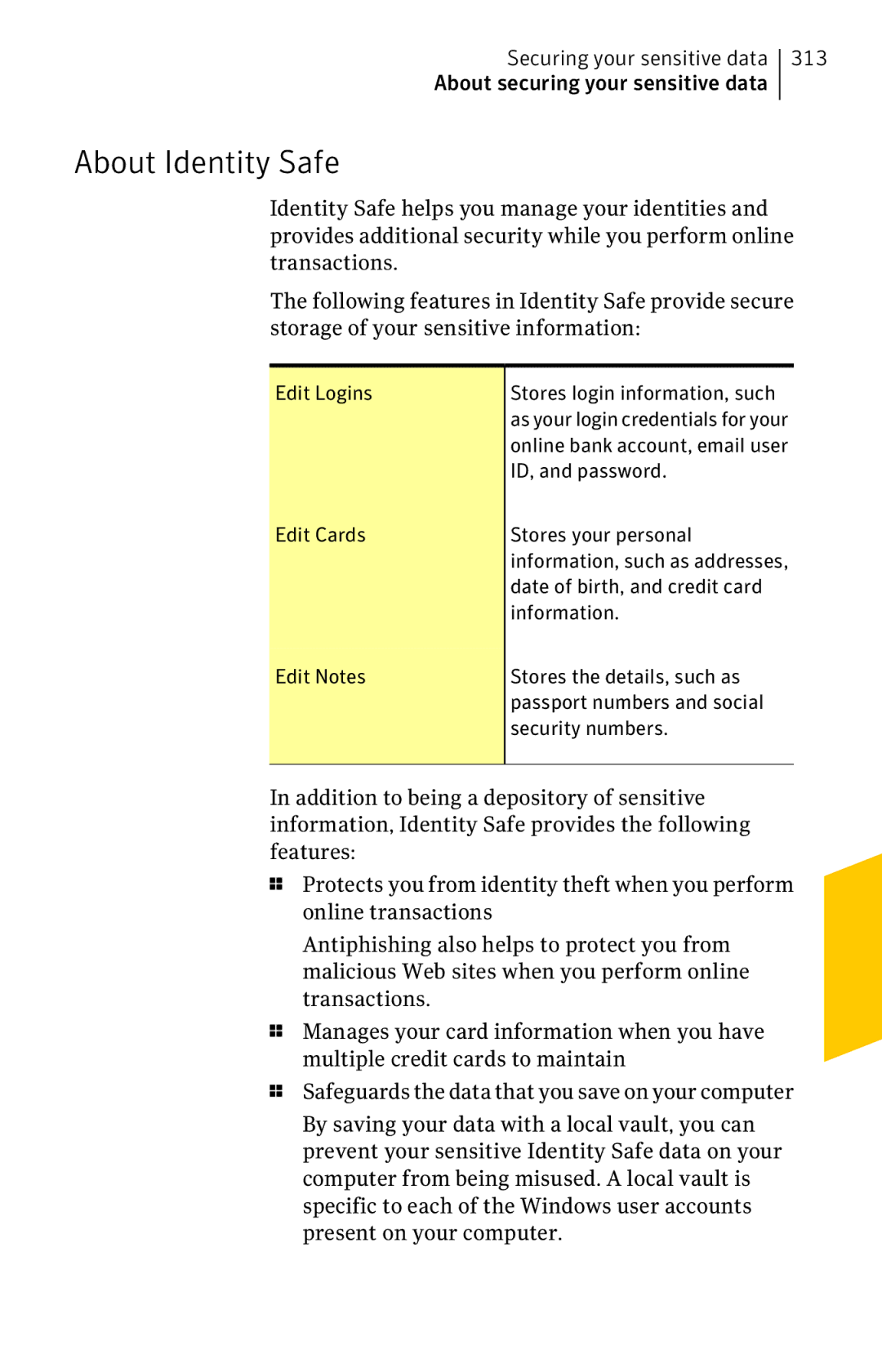 Symantec 11022527 manual About Identity Safe 