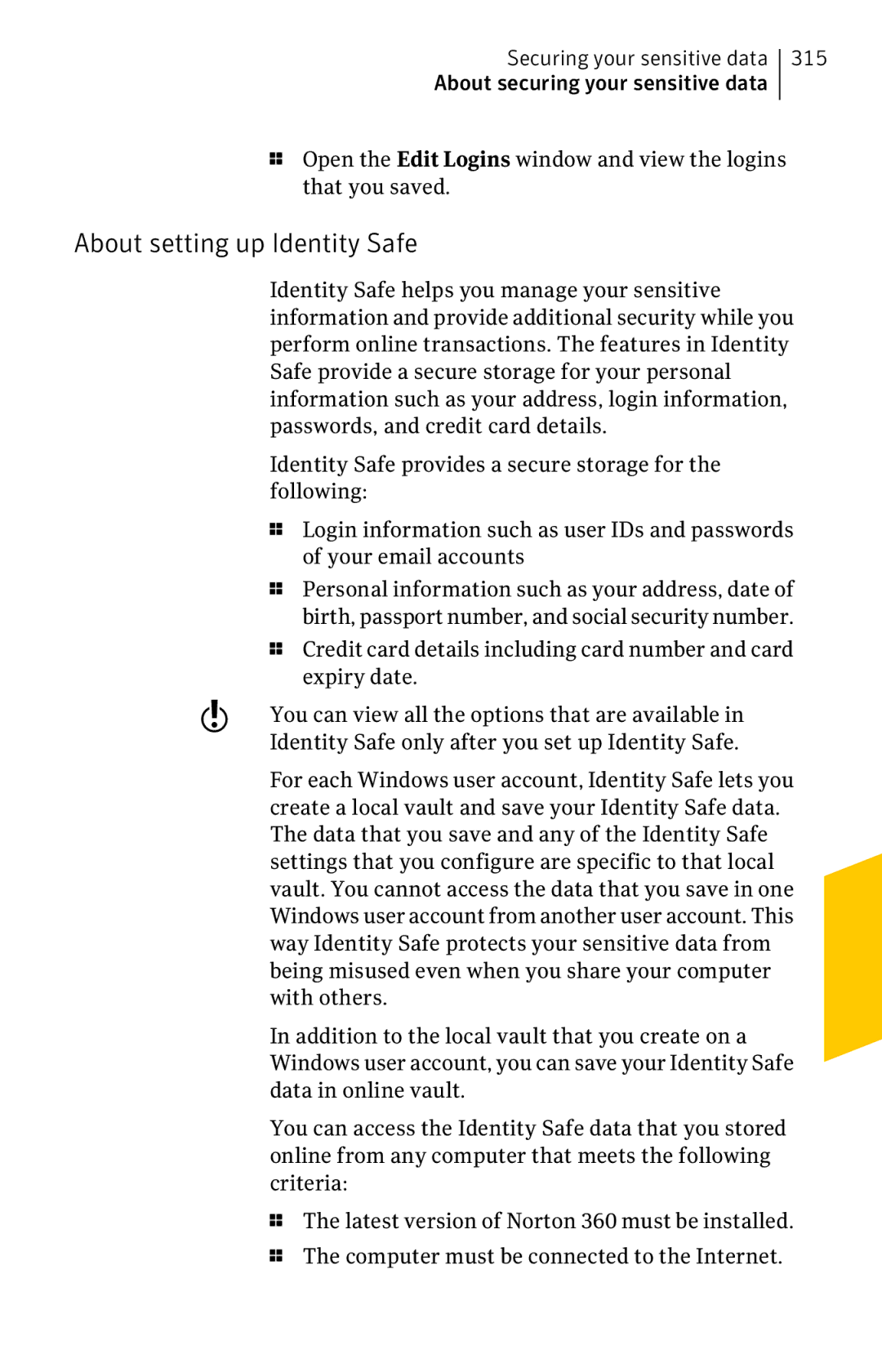 Symantec 11022527 manual About setting up Identity Safe 