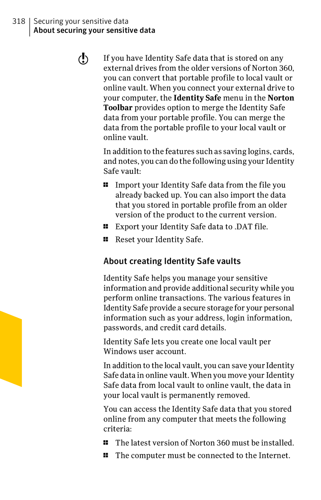 Symantec 11022527 manual About creating Identity Safe vaults, Toolbar provides option to merge the Identity Safe 