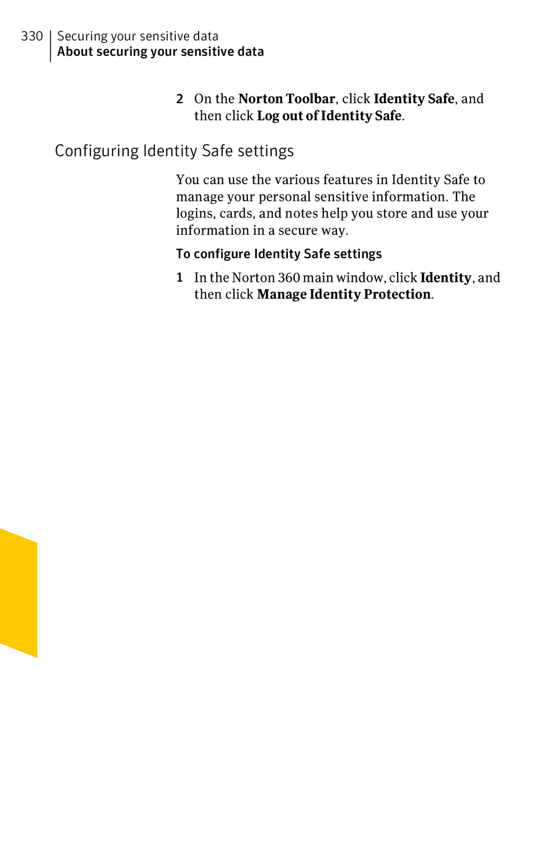 Symantec 11022527 manual Configuring Identity Safe settings 