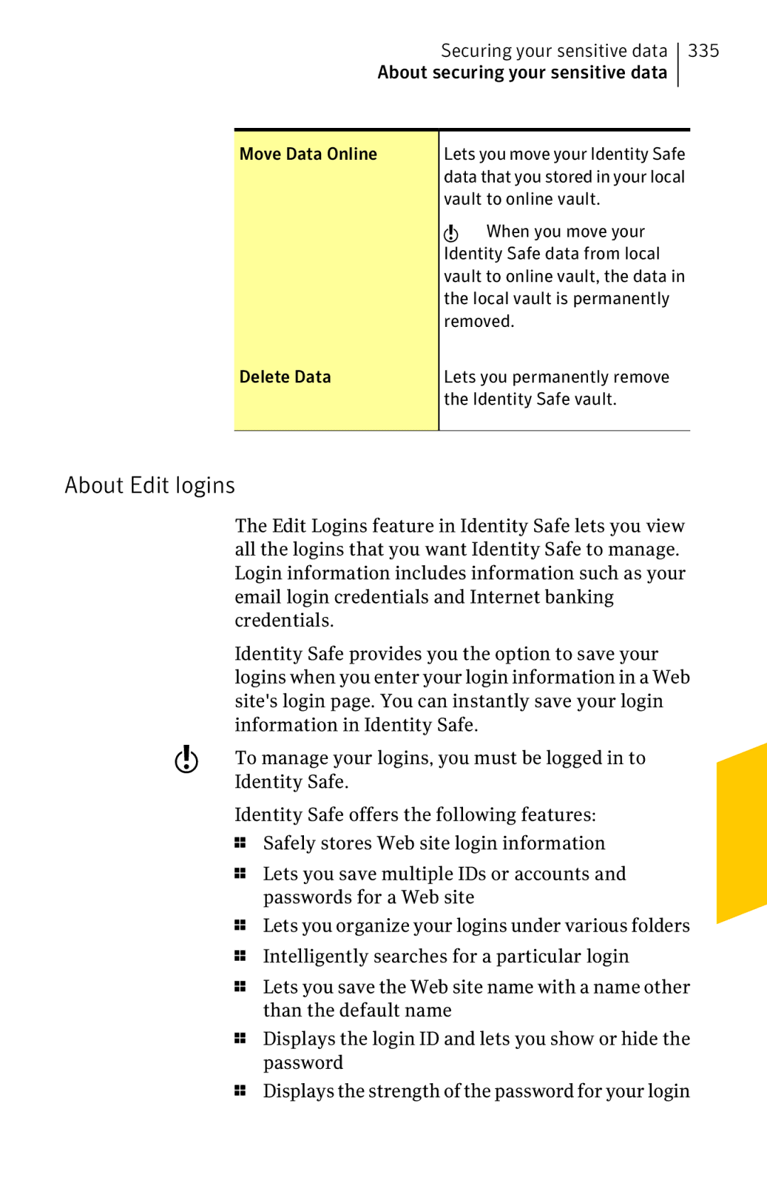 Symantec 11022527 manual About Edit logins 