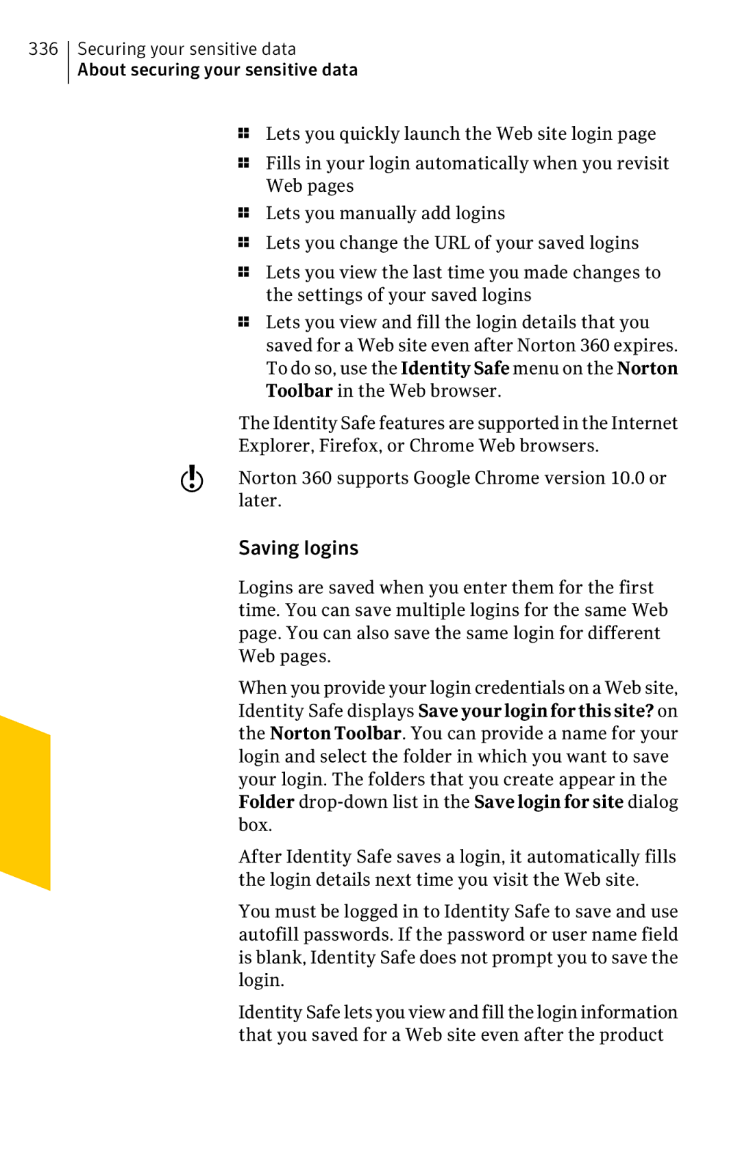 Symantec 11022527 manual Saving logins 