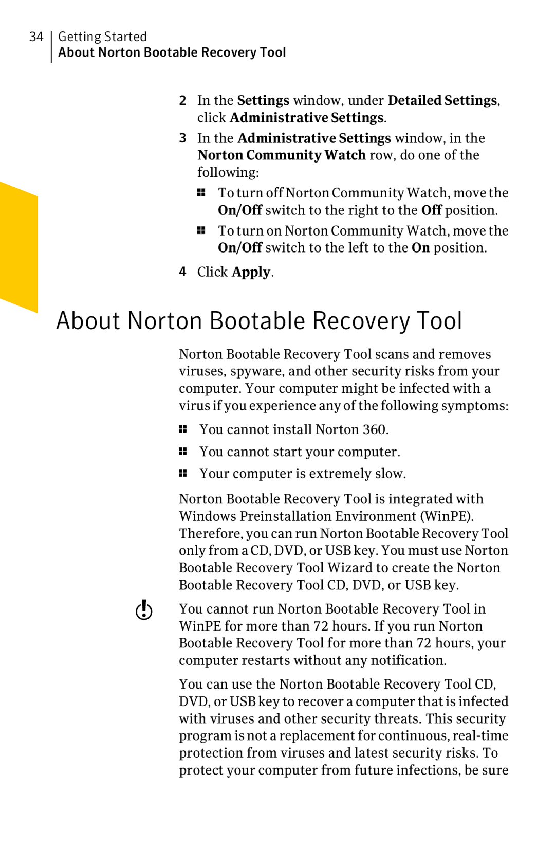 Symantec 11022527 manual About Norton Bootable Recovery Tool 