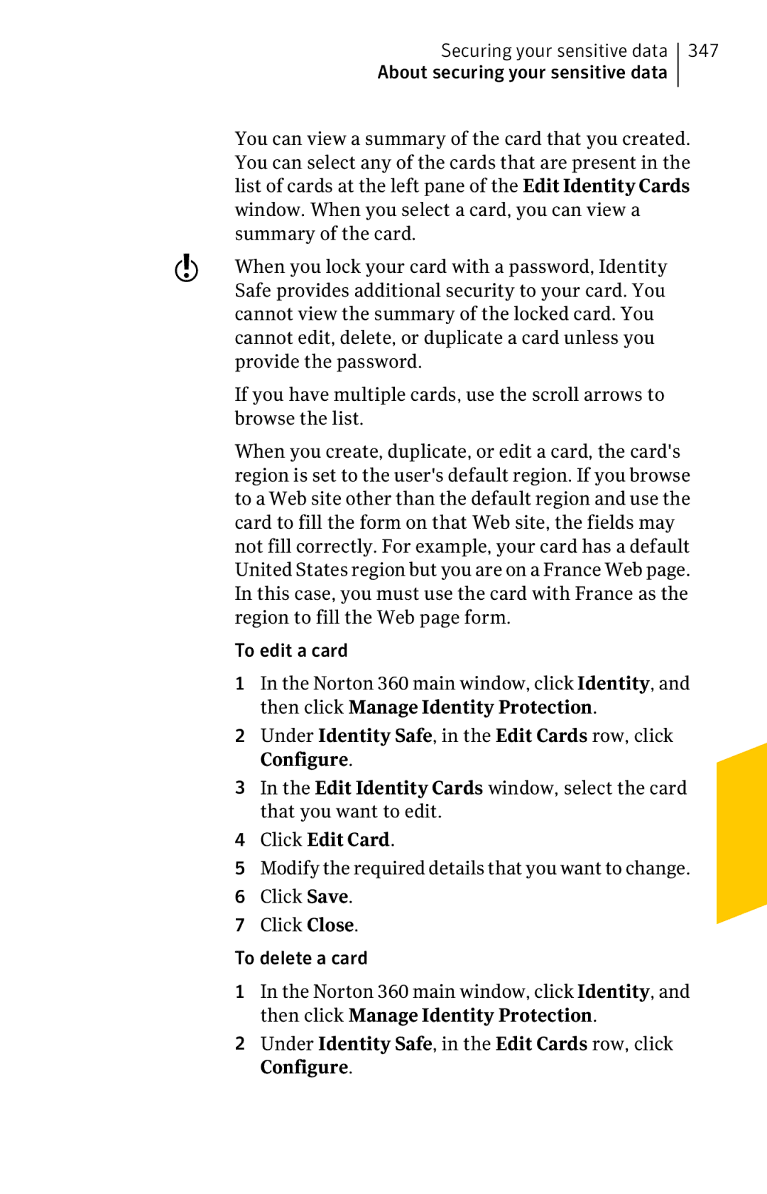 Symantec 11022527 manual Under Identity Safe, in the Edit Cards row, click Configure, Click Edit Card 