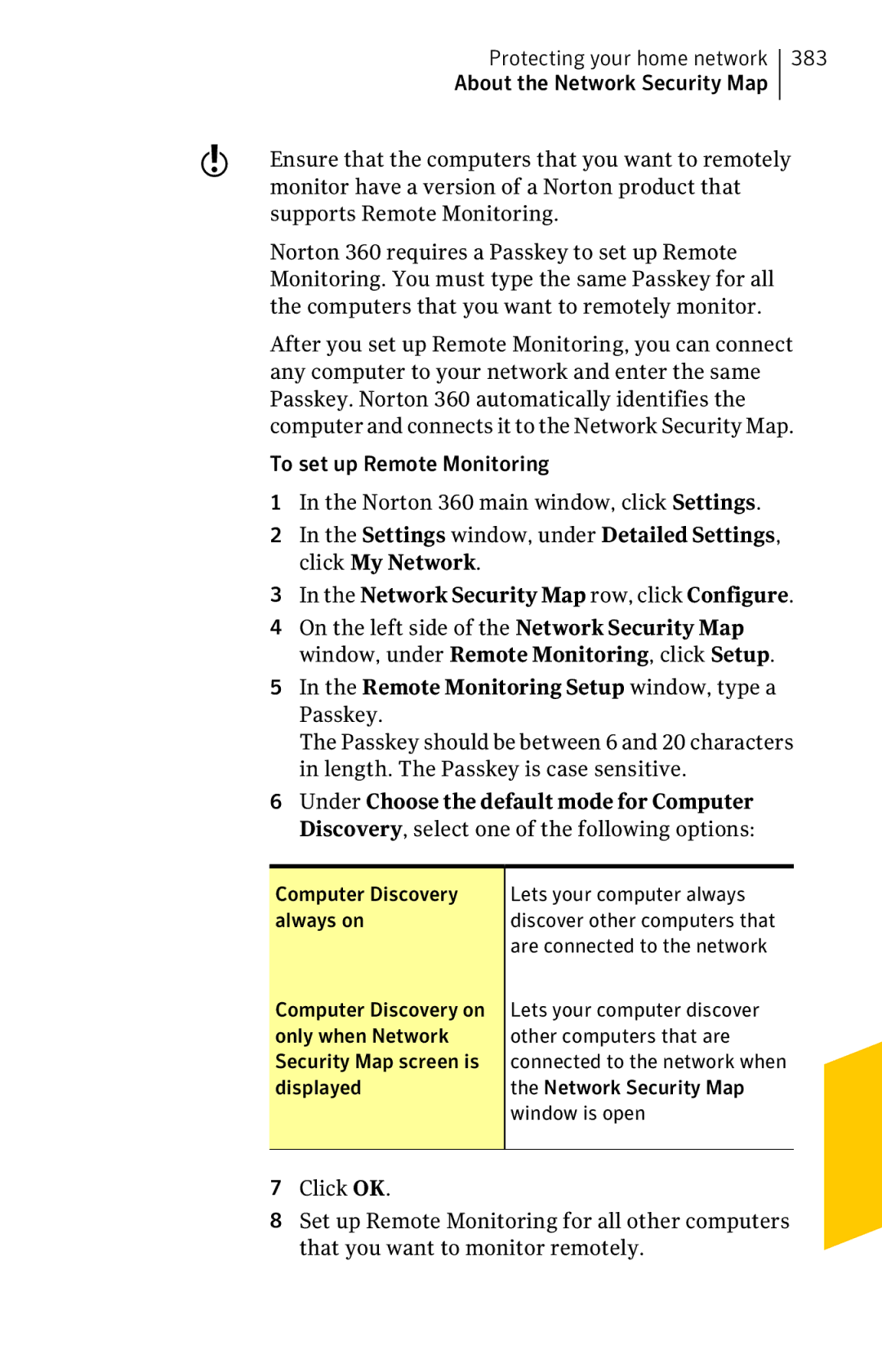 Symantec 11022527 manual NetworkSecurityMap row, click Configure, Remote Monitoring Setup window, type a Passkey 