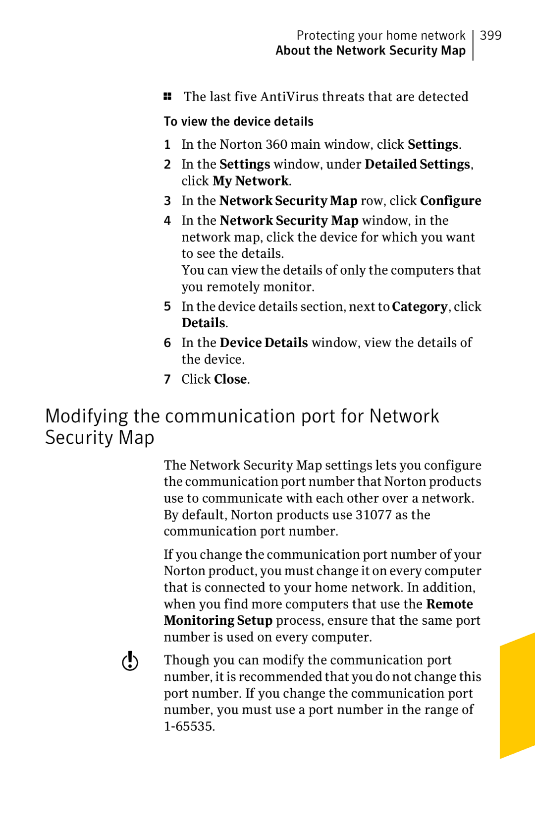 Symantec 11022527 manual Modifying the communication port for Network Security Map 