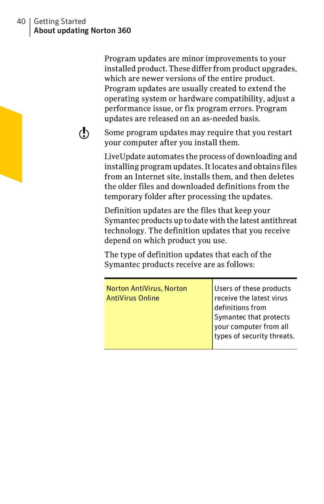 Symantec 11022527 manual Which are newer versions of the entire product, Program updates are usually created to extend 