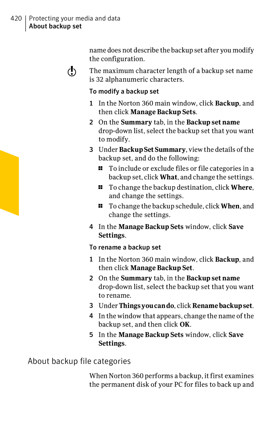 Symantec 11022527 manual About backup file categories 