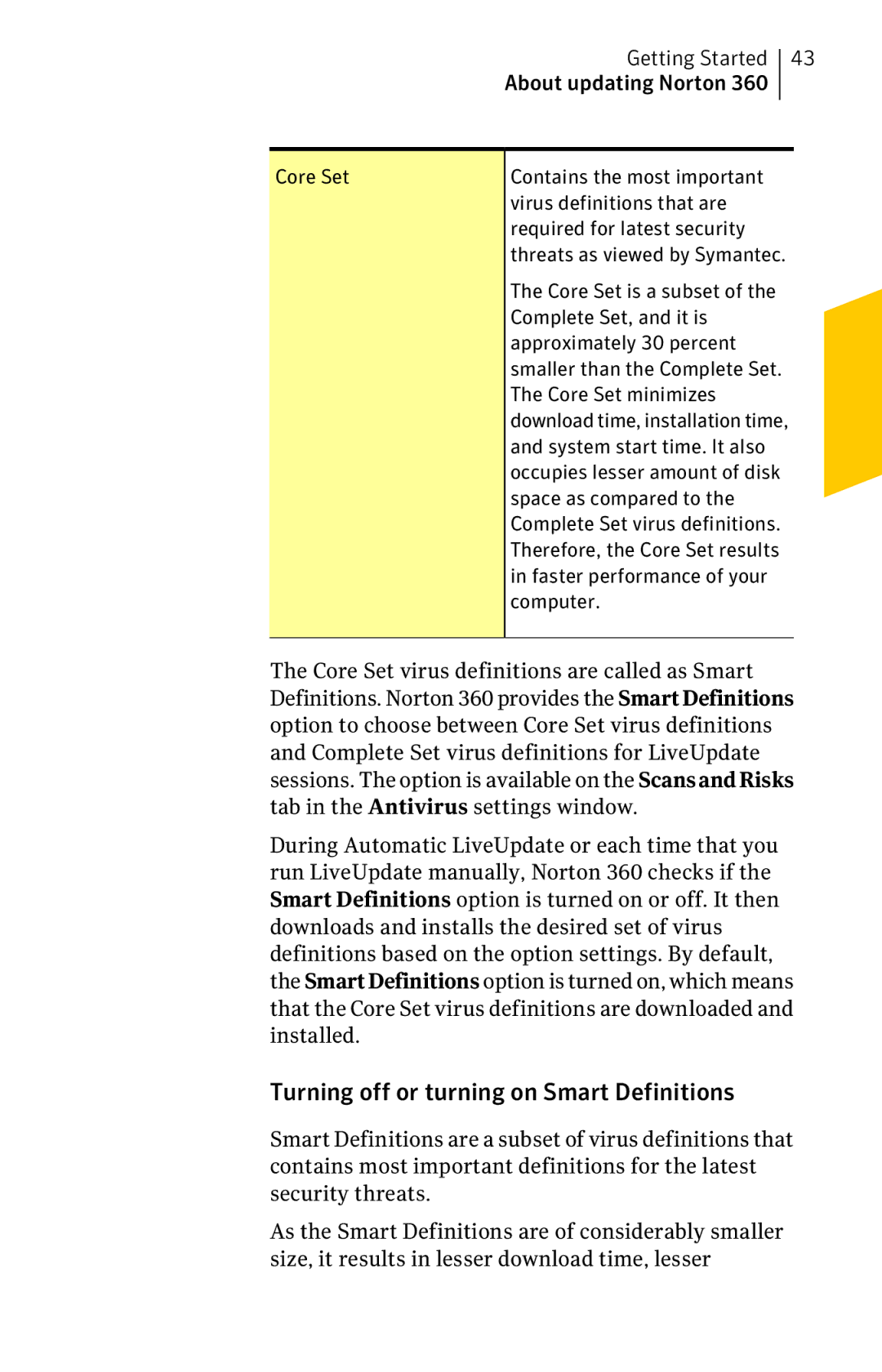 Symantec 11022527 manual Turning off or turning on Smart Definitions 