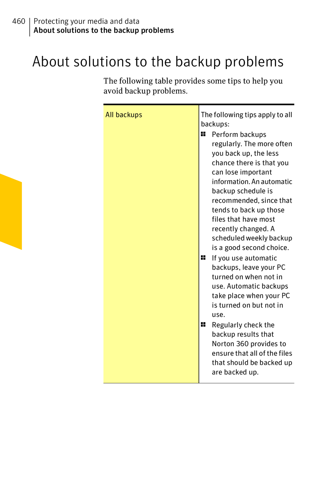 Symantec 11022527 manual About solutions to the backup problems 