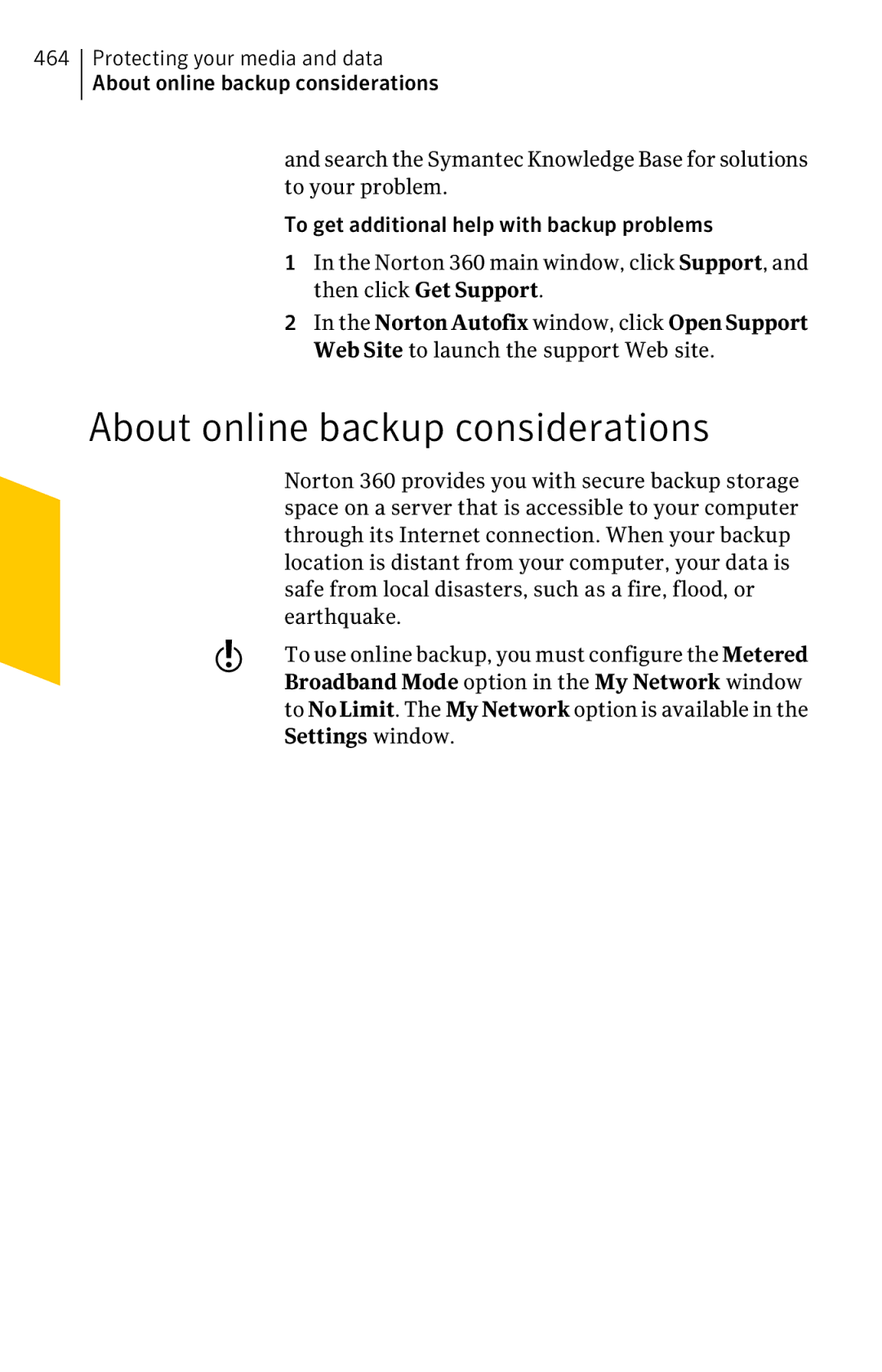 Symantec 11022527 manual About online backup considerations, Settings window 