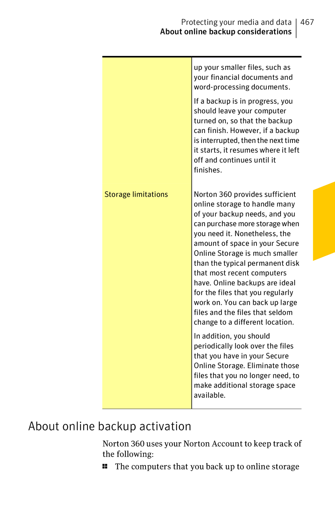 Symantec 11022527 manual About online backup activation 