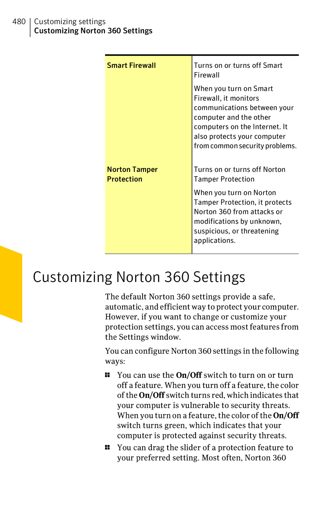 Symantec 11022527 manual Customizing settings Customizing Norton 360 Settings 