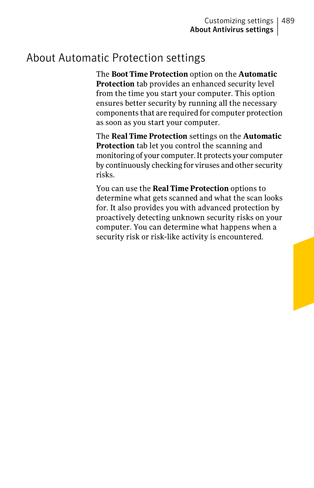 Symantec 11022527 manual About Automatic Protection settings 