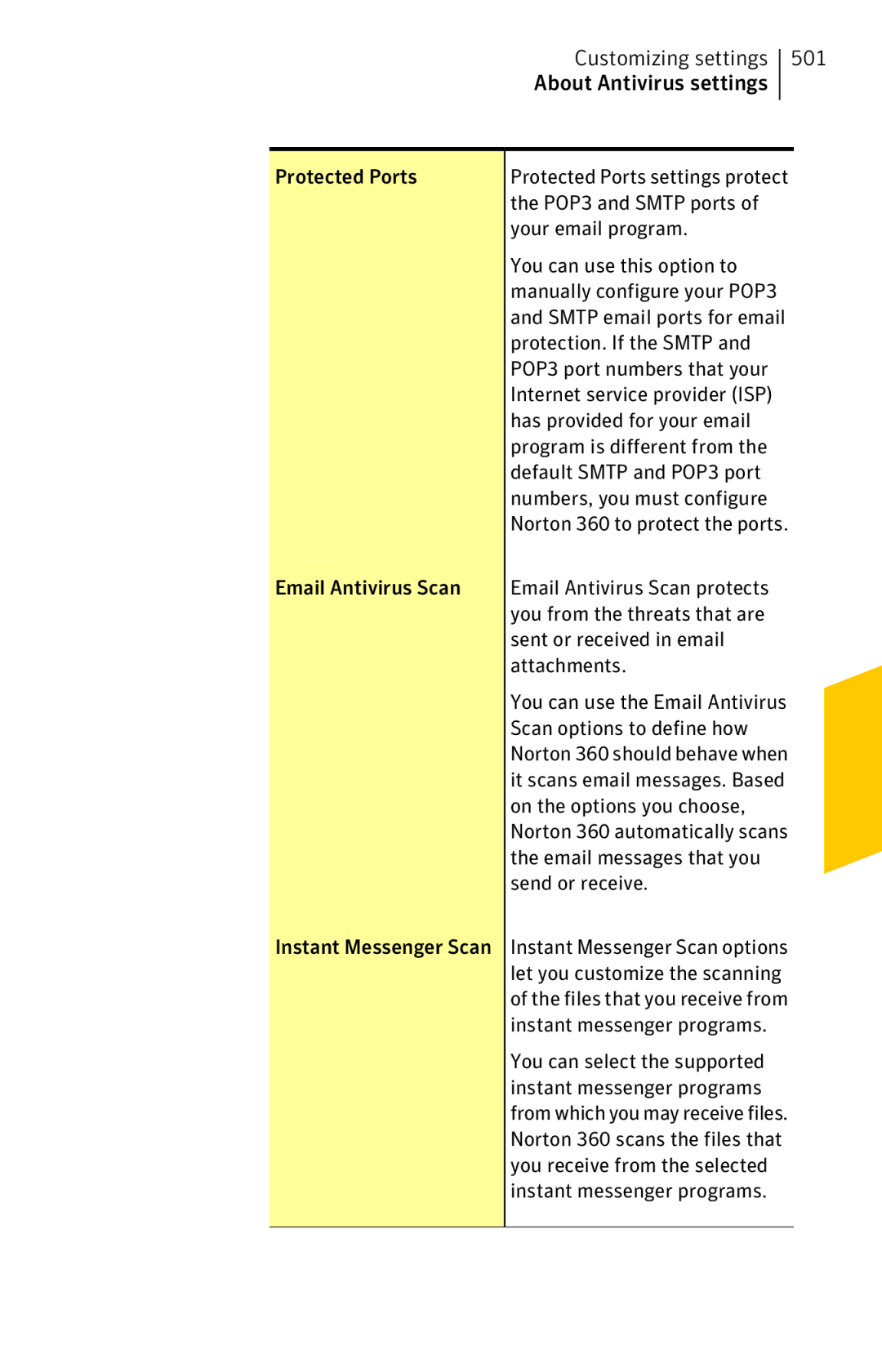 Symantec 11022527 manual Customizing settings 