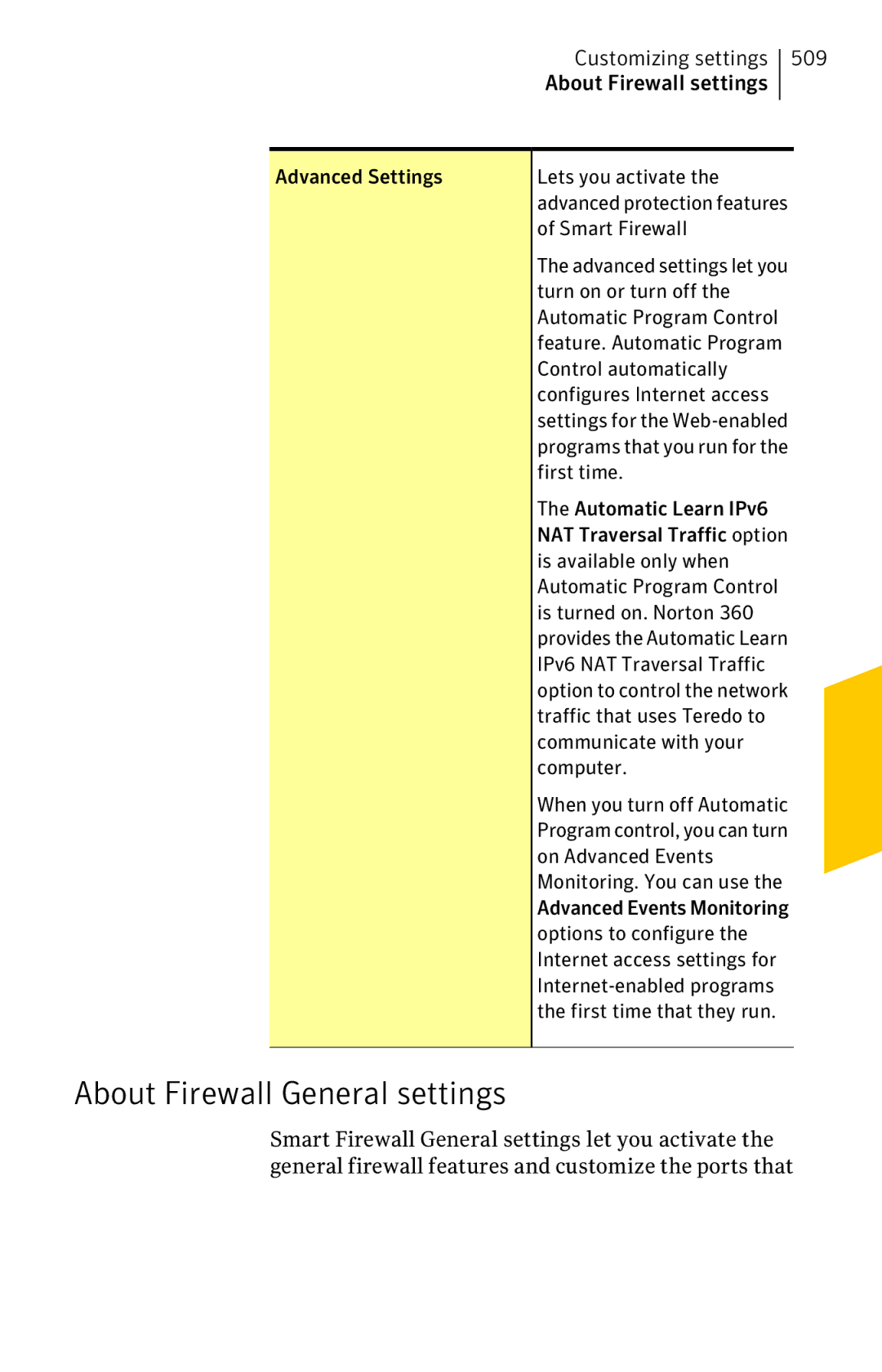 Symantec 11022527 manual About Firewall General settings, Customizing settings 