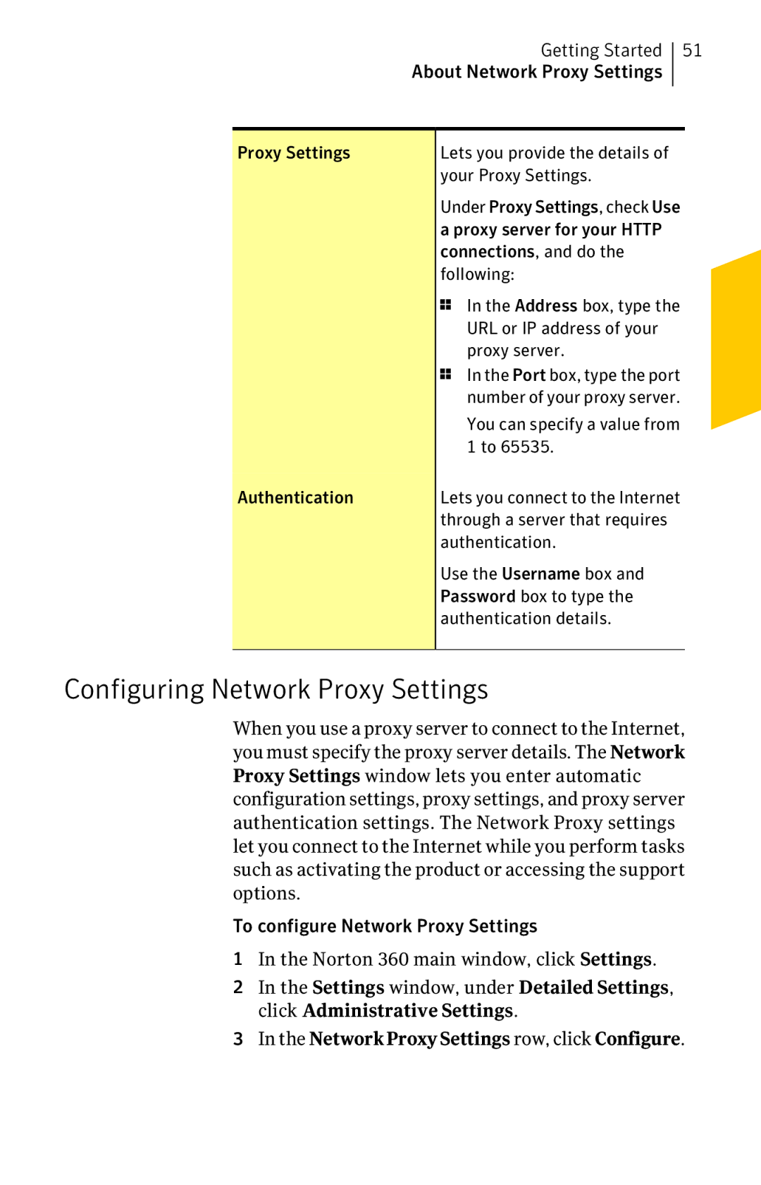 Symantec 11022527 manual Configuring Network Proxy Settings, NetworkProxySettings row, click Configure 