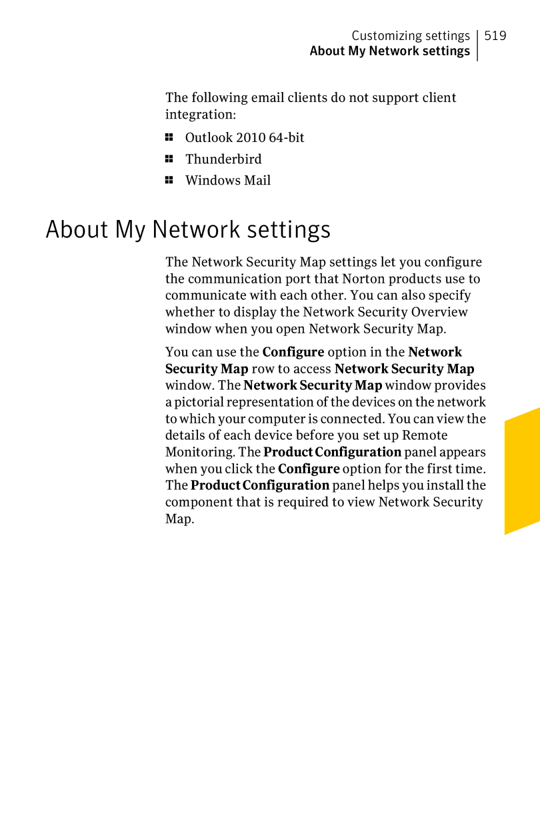 Symantec 11022527 manual About My Network settings 