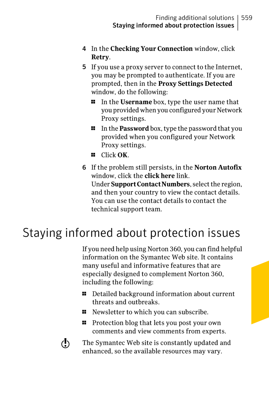 Symantec 11022527 manual Staying informed about protection issues, Checking Your Connection window, click Retry 