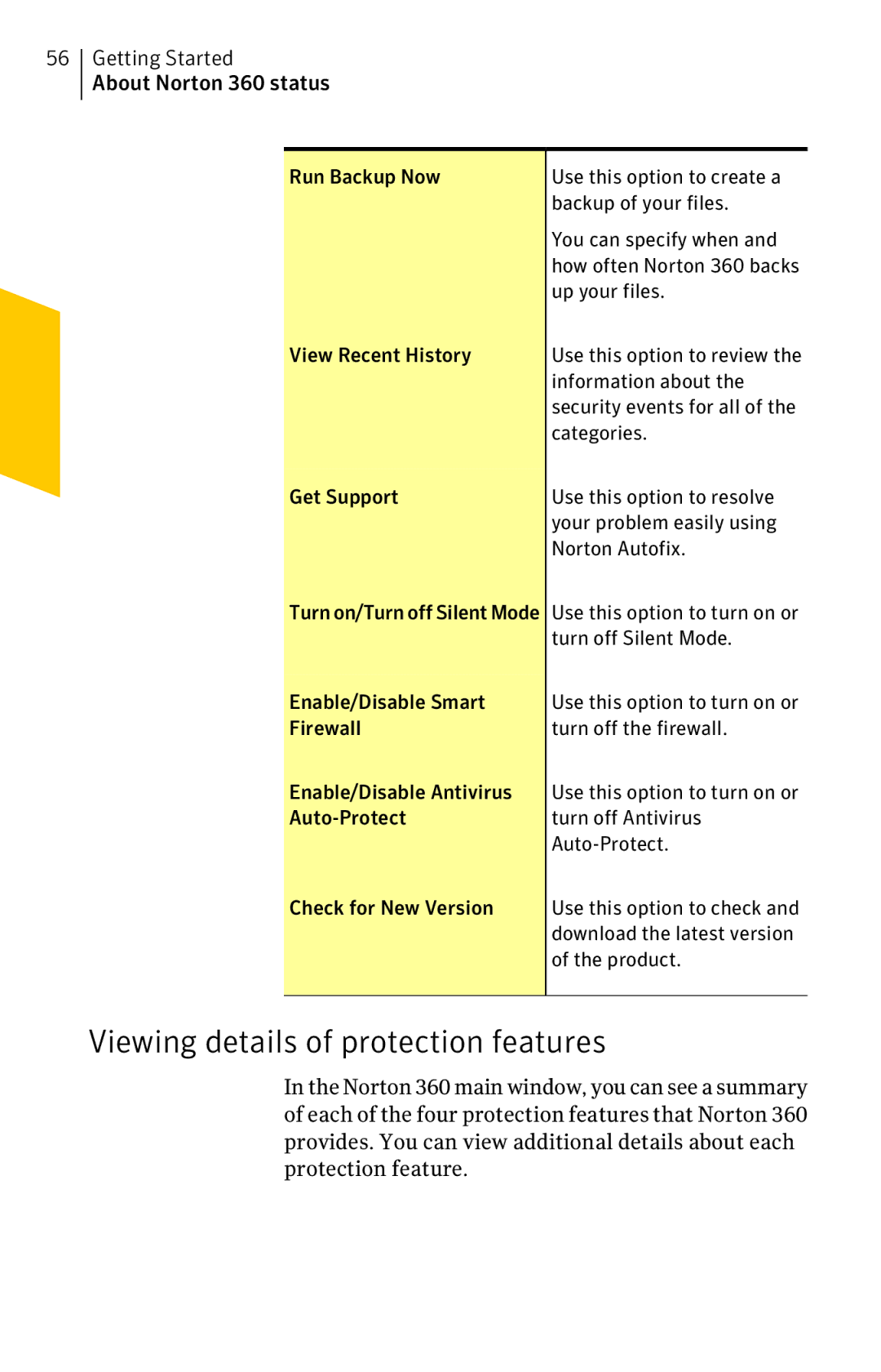 Symantec 11022527 manual Viewing details of protection features 