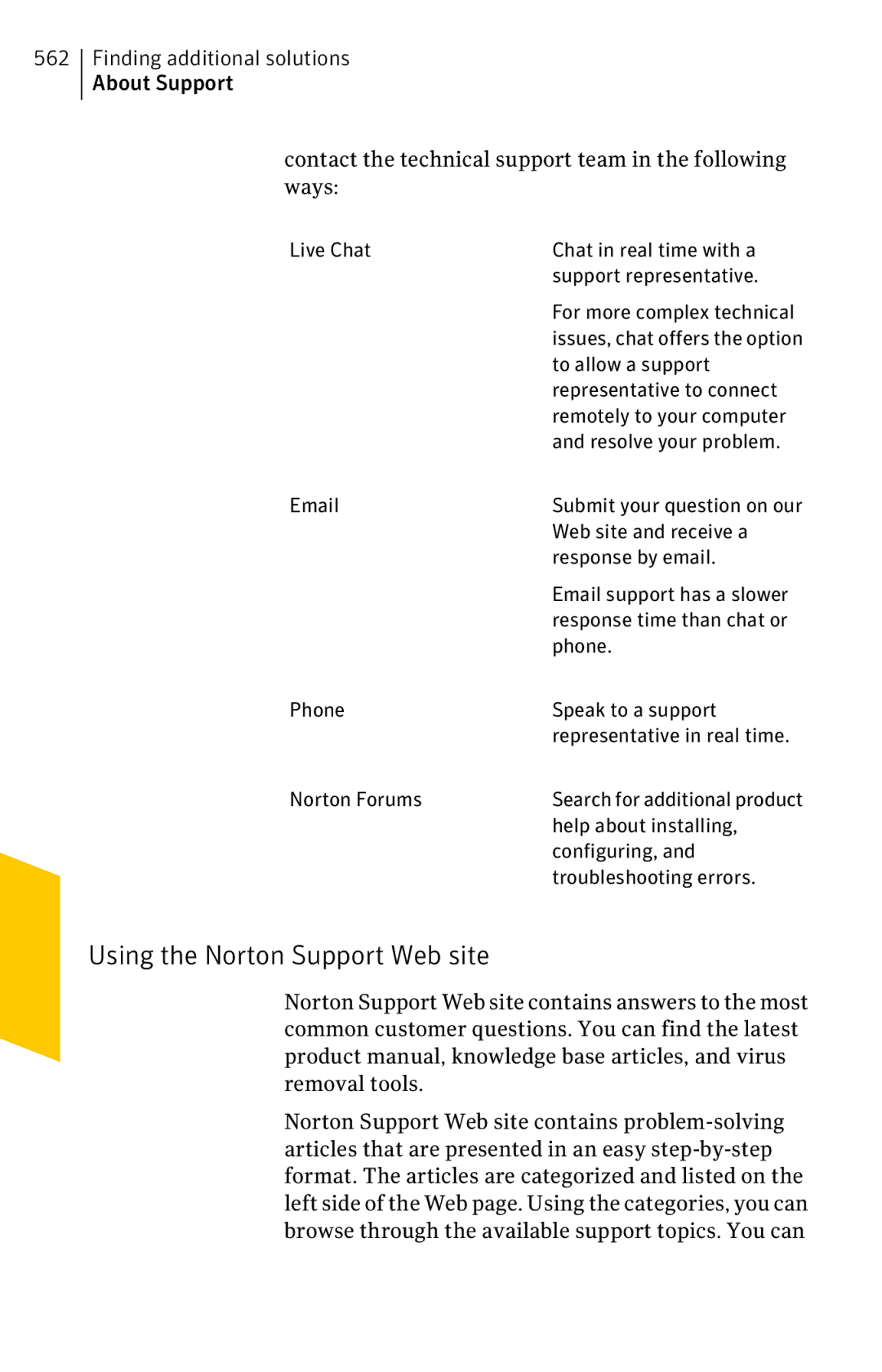 Symantec 11022527 manual Using the Norton Support Web site 