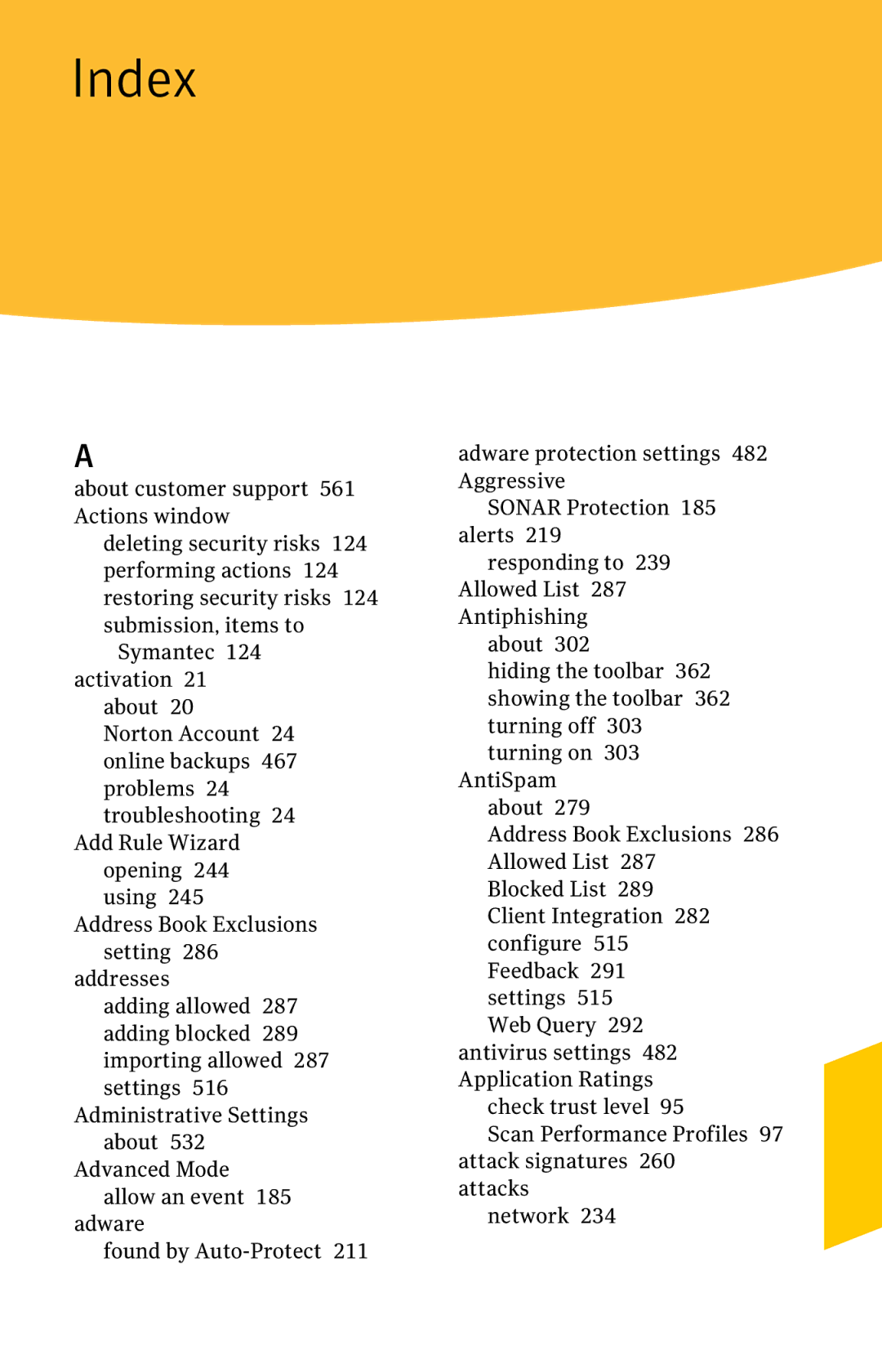 Symantec 11022527 manual Index 