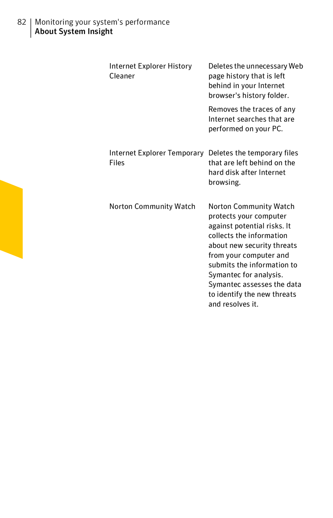 Symantec 11022527 manual Internet Explorer History, To identify the new threats, Resolves it 