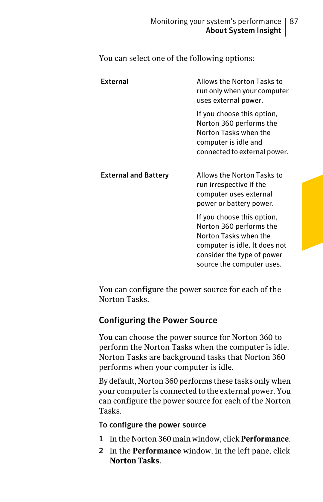 Symantec 11022527 manual Configuring the Power Source 