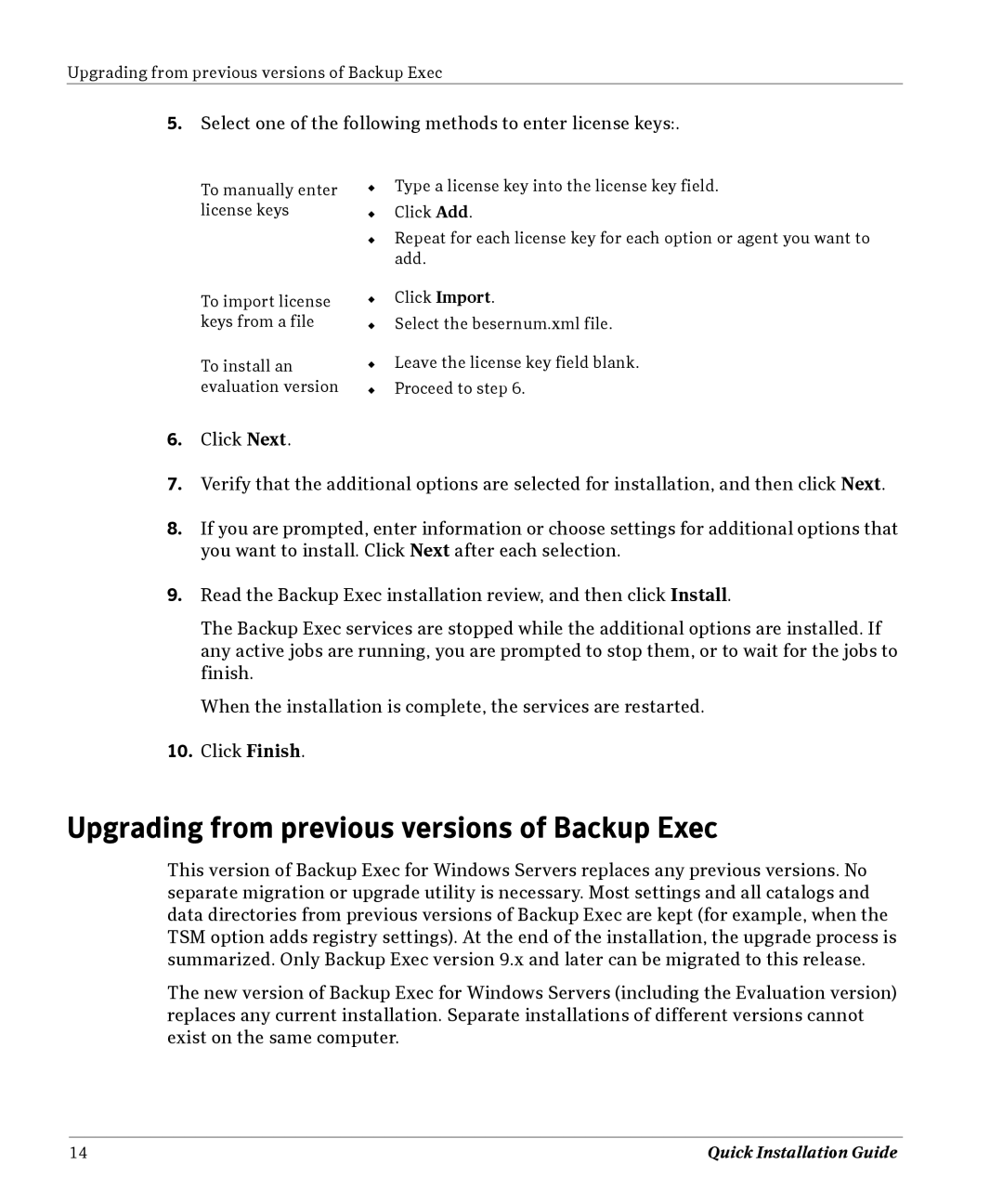 Symantec 11D manual Upgrading from previous versions of Backup Exec 