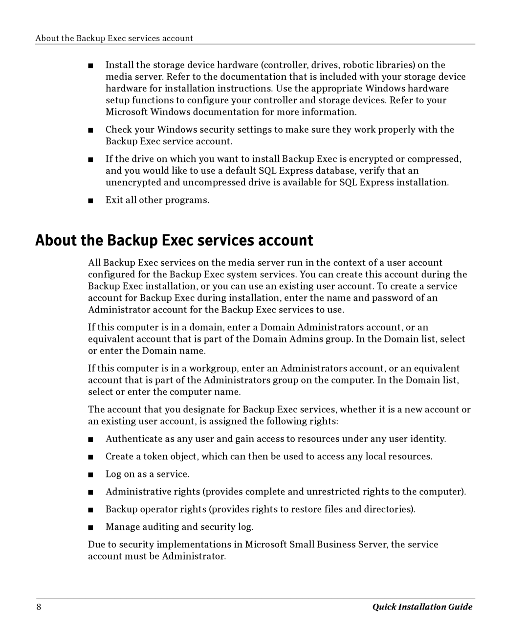 Symantec 11D manual About the Backup Exec services account 