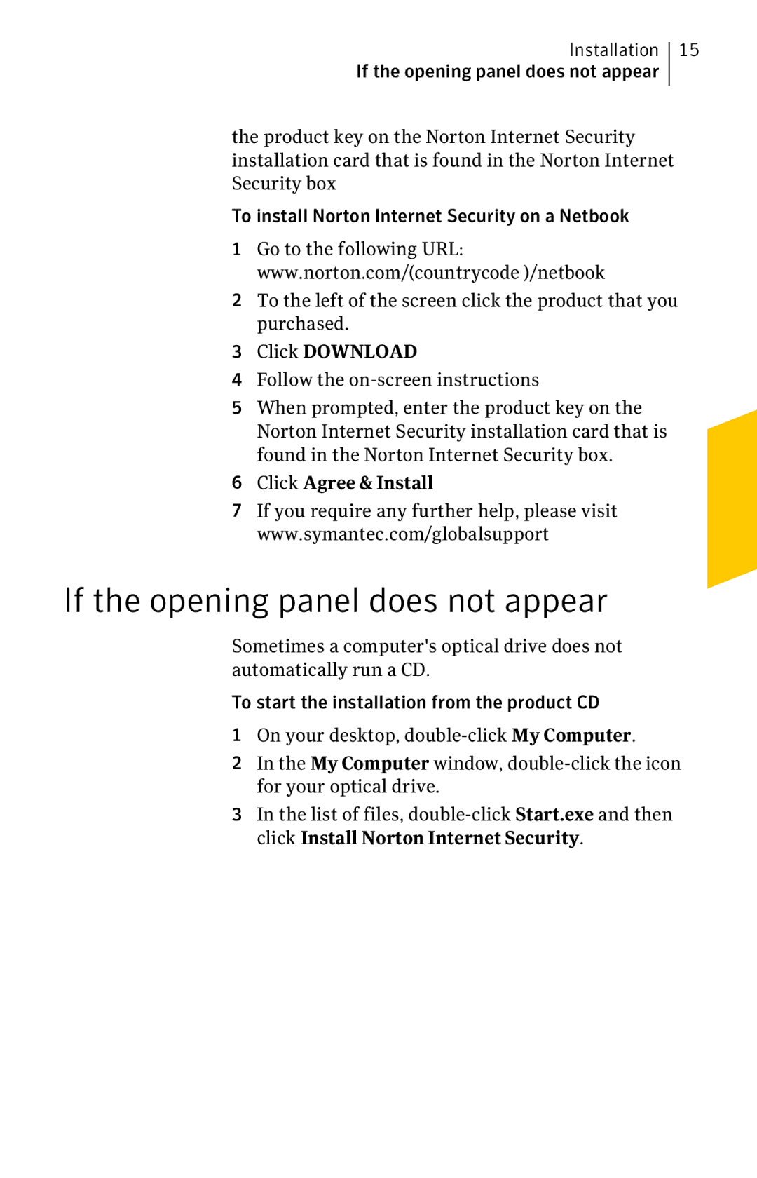 Symantec 21197367 manual If the opening panel does not appear, Click Download 