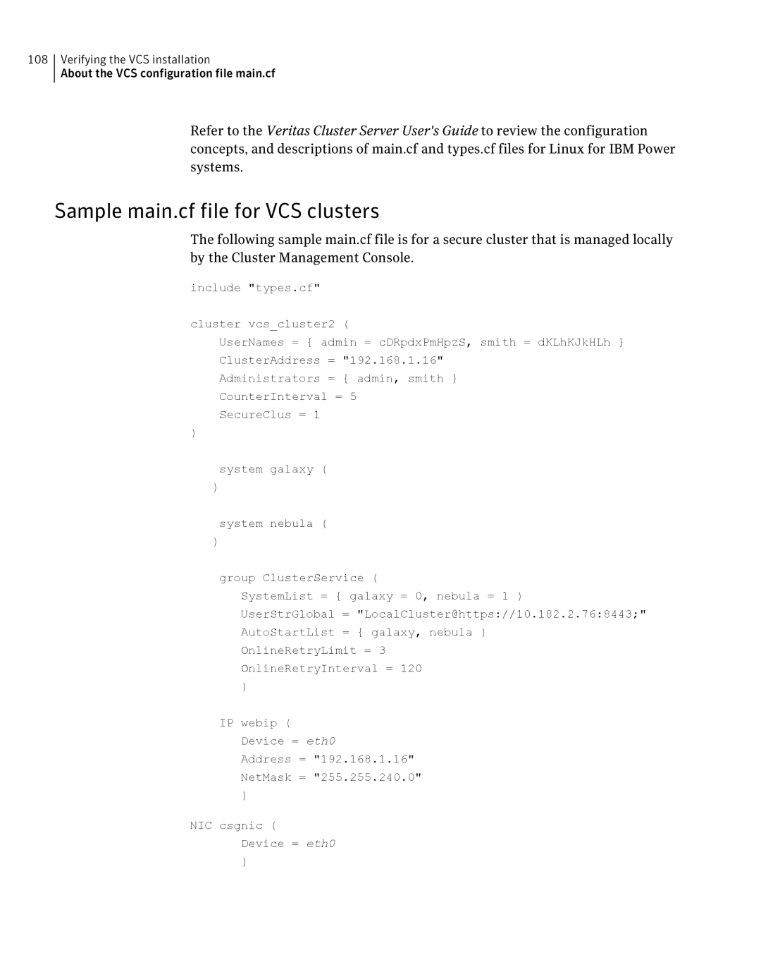 Symantec 5 manual Sample main.cf file for VCS clusters 